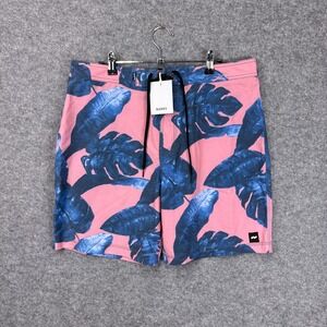Banks Journal Board Shorts Island Flair 34 Pink Blue Tropical Leaf Stretch New